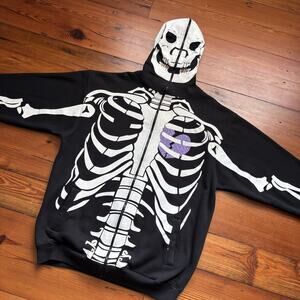 Vintage Dead Serious Skeleton Full Zip Hoodie Black Men's Size 3XL RARE Y2K
